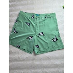 Liquid Flow Mens Marlin Print Board Shorts Mint Green Classic Fit Size 38W